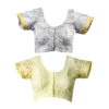 Women's Hand Printed Kota Doria Cotton Blend Saree Combo (Grey & Peach yellow) - Image 8