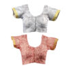 Women's Hand Printed Kota Doria Cotton Blend Saree Combo (Grey & Carrot-pink) - Image 8