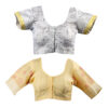 Women's Hand Printed Kota Doria Cotton Blend Saree Combo (Grey & Mustard) - Image 7