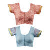 Women's Hand Printed Kota Doria Cotton Blend Saree Combo (Carrot-pink & Blue) - Image 8