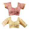 Women's Hand Printed Kota Doria Cotton Blend Saree Combo (Carrot-pink & Mustard) - Image 7