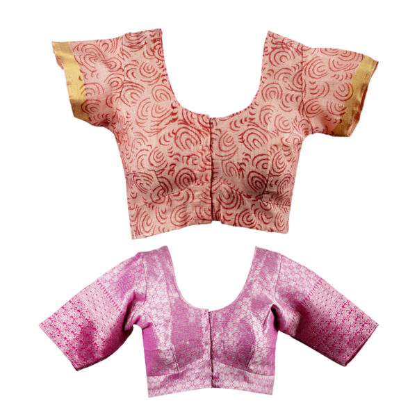 Women's Hand Printed & Applique Worked Kota Doria Cotton Blend Saree Combo (Carrot-pink & Pink) - Image 8