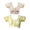 Women's Hand Printed Kota Doria Cotton Blend Saree Combo (White & Peach Yellow) - Image 8