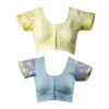 Women's Hand Printed Kota Doria Saree Combo (Peach-yellow & Blue) - Image 8