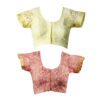 Women's Hand Printed Kota Doria Cotton Blend Saree Combo (Peach-yellow & Carrot-pink) - Image 8