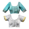 Women's Hand Printed Kota Doria Cotton Blend Saree Combo(Blue & Grey) - Image 8