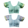 Women's Hand Printed Kota Doria Cotton Blend Saree Combo (Green & Blue) - Image 8