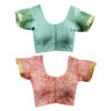 Women's Hand Printed Kota Doria Cotton Blend Saree Combo (Green & Carrot Pink) - Image 8