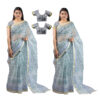 Women's Hand Printed Kota Doria Cotton Blend Saree Combo (Grey)