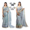 Women's Hand Printed Kota Doria Cotton Blend Saree Combo (Grey & Grey)