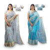 Women's Hand Printed Kota Doria Cotton Blend Saree Combo (Grey & Blue)