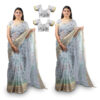Women's Hand Printed Kota Doria Cotton Blend Saree Combo (Grey)