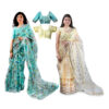 Women's Hand Printed Kota Doria Cotton Blend Saree Combo (Blue & Peach-yellow)