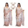 Women's Hand Printed Kota Doria Cotton Blend Saree Combo (White)