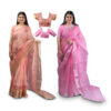 Women's Hand Printed Kota Doria Cotton Blend Saree Combo (Carrot-pink & Pink)