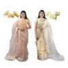 Women's Hand Printed Kota Doria Saree Combo (Mustard & Peach-yellow)