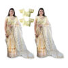Women's Hand Printed Kota Doria Cotton Blend Saree Combo (Peach-yellow)