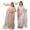 Women's Hand Printed Kota Doria Cotton Blend Saree Combo(White & Mustard)