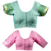Women's Hand Printed Kota Doria Cotton Blend Saree (Green & Pink) - Image 8