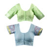 Women's Hand Printed Kota Doria Cotton Blend Saree Combo (Green & Blue) - Image 8