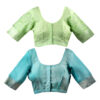 Women's Hand Printed Kota Doria Cotton Blend Saree Combo (Green & Blue) - Image 8