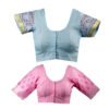 Women's Hand Printed Kota Doria Cotton Blend Saree Combo (Blue & Pink) - Image 8
