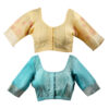 Women's Hand Printed Kota Doria Cotton Blend Saree Combo (Mustard & Blue) - Image 7