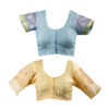 Women's Hand Printed Kota Doria Cotton Blend Saree (Blue & Mustard) - Image 7