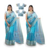 Women's Hand Printed Kota Doria Cotton Blend Saree Combo (Blue)