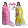 Women's Hand Printed Kota Doria Cotton Blend Saree Combo (Pink & Lemon-yellow)