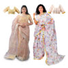 Women's Hand Printed Kota Doria Cotton Blend Saree Combo (Mustard & White)