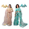 Women's Hand Printed Kota Doria Cotton Blend Saree Combo (Mustard & Blue)