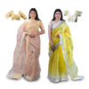 Women's Hand Printed Kota Doria Cotton Blend Saree Combo (Mustard & Lemon-yellow)
