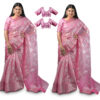 Women's Applique Worked Kota Doria Cotton Blend Saree Combo (pINK)