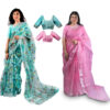 Women's Hand Printed Kota Doria Cotton Blend Saree Combo (Blue & Pink)