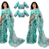 Women's Hand Printed Kota Doria Cotton Blend Saree Combo (Blue)