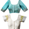 Women's Hand Printed Kota Doria Cotton Blend Saree Combo (Lemon-yellow & Blue) - Image 8