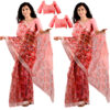 Women's Hand Printed Kota Doria Cotton Blend Saree Combo (Carrot-pink)
