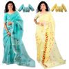 Women's Embroidered Kota Doria Cotton Blend Saree Combo (Blue & Yellow)